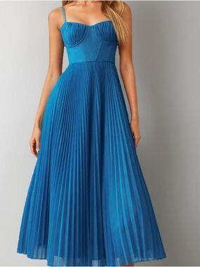 Zeflows Azure Blue Womens Pleated A-Line Ruched Sleeveless  Dress NWT Size S